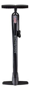 Schwinn Basic Floor Bike Pump, Up to 120 PSI, Dual Head Pump Nozzle with Ready Indicator, Presta and Schrader Valve Compatible, No Gauge Included, Black