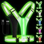 HENMI LED Reflective Running Vest,Rechargeable Running Gear,3 Lighting Modes and 5 Lights Colors Reflective Vest for Running Cycling Walking