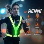 HENMI LED Reflective Running Vest,Rechargeable Running Gear,3 Lighting Modes and 5 Lights Colors Reflective Vest for Running Cycling Walking