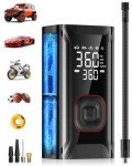 HIPOM Tire Inflator Portable Air Compressor, Mini Air Pump for Car Tires, Electric Bike Tire Pump with Digital Pressure Gauge, Battery Powered Cordless Tire Inflator for Motorcycle Auto Ball Bicycle