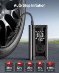 HIPOM Tire Inflator Portable Air Compressor, Mini Air Pump for Car Tires, Electric Bike Tire Pump with Digital Pressure Gauge, Battery Powered Cordless Tire Inflator for Motorcycle Auto Ball Bicycle