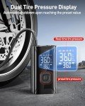 HIPOM Tire Inflator Portable Air Compressor, Mini Air Pump for Car Tires, Electric Bike Tire Pump with Digital Pressure Gauge, Battery Powered Cordless Tire Inflator for Motorcycle Auto Ball Bicycle