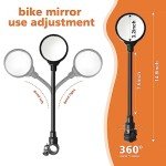 Seelulu Bike Mirror Handlebar Mount(Black-2 piece), Adjustable Rotatable Bicycle Rear View Mirror, Wide Angle Acrylic Convex Safety Mirror for Mountain Road Bike