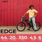 SWFT Edge Electric Mountain Bike for Adults- 44 Miles Max Range, 20mph Max Speed, 26” Tires, 3 Level Pedal Assist, LCD Display, EBike Black