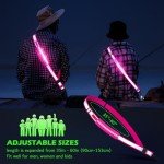 Ylzzrs Reflective Sash Gear for Walking at Night,LED Reflective Belt Safety Lights,Lights for Night Dog Walking,High Visibility Type-C Rechargeable with Phone Holder for Men Women(Pink)