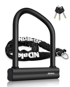 NDakter Bike Locks Heavy Duty Anti Theft 18mm Thick, Motorcycle U Lock with 4FT/120cm x 6mm Chain for Scooter, 3Keys Large U-Shaped Motorcycle Wheel Lock for Ebike, Moped, Fat-Tire,Tribike