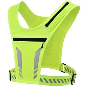 wocharm Reflective Vest Chest Phone Holder, Adjustable Hydration Training Workout Gear for Nighttime Running Biking Motorcycle Dog Walking (Fluorescent green)