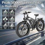 Peak 5000W-Electric-Bike for Adults-Men, Dual-Motor-Ebike 40-46MPH, 52V 30AH Long Range Electric Bicycle, 26" Fat Tire Dirt-Bike, Full Suspension Mountain Bike for Off-Road Snow Sand Hunting (Black)