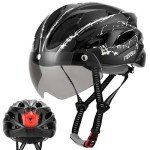 Favoto Bike Helmet Adult - Bicycle Helmet for Men Women Lightweight Cycling Helmets with Led Light Detachable Magnetic Goggles, Breathable Road Bike Mountain Ebike Helmets Adjustable Dial Fit Black