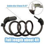 RYANGO Bike Lock, 4 Feet Bike Locks Heavy Duty Anti Theft, 5 Digit Combination Lock Bicycle Lock, Bike Cable Lock with Mounting Bracket, Bicycle Locks Cable Lock for Road Bike Mountain Bike Scooter