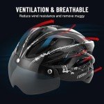 Favoto Bike Helmet Adult - Bicycle Helmet for Men Women Lightweight Cycling Helmets with Led Light Detachable Magnetic Goggles, Breathable Road Bike Mountain Ebike Helmets Adjustable Dial Fit Black