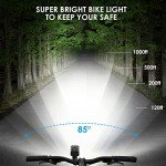 10000 Lumen Super Bright Bike Light 8 LEDs 5 Modes USB Rechargeable Bike Headlights 360° Rotatable Waterproof Bicycle Headlight Runtime 38+Hrs Digital Display Bike Lights for Night Riding,Taillight