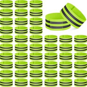 Zubebe 48 Pieces Reflective Bands Reflector Bands for Wrist, Arm, Ankle, Leg, High Visibility Reflective Gear Safety Reflector Tape Straps for Night Walking, Cycling and Running (Green)