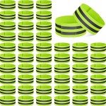 Zubebe 48 Pieces Reflective Bands Reflector Bands for Wrist, Arm, Ankle, Leg, High Visibility Reflective Gear Safety Reflector Tape Straps for Night Walking, Cycling and Running (Green)