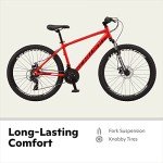 Schwinn High Timber ALX Mountain Bike for Adult Men Women, 26-Inch Wheels, 21-Speeds, Front Suspension, Aluminum Frame, Mechanical Disc Brakes, Red
