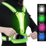 Upgraded LED Reflective Running Vest with Pouch - 4 Color Light-Up Vest with 3 Light Modes, Rechargeable Safety Gear for Night Cycling, Dog Walking & Jogging, Adjustable for Women, Men & Kids(Green)