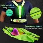 Upgraded LED Reflective Running Vest with Pouch - 4 Color Light-Up Vest with 3 Light Modes, Rechargeable Safety Gear for Night Cycling, Dog Walking & Jogging, Adjustable for Women, Men & Kids(Green)