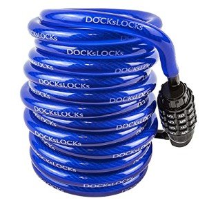 DocksLocks Weatherproof Coiled Security Cable Lock (5ft to 25ft Lengths) with Resettable Combination, Anti-Theft Protection for Kayaks, Bikes, Paddleboards, Scooter, Equipment, Bicycles and More 15ft