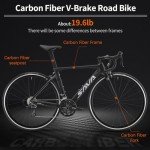 SAVADECK Carbon Road Bike with Shimano SORA R3000 18 Speed Derailleur System,Racing Bicycle with Carbon Fiber Frame Carbon Fork and Double V Brake for Adult.(Black 56cm)