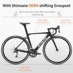 SAVADECK Carbon Road Bike with Shimano SORA R3000 18 Speed Derailleur System,Racing Bicycle with Carbon Fiber Frame Carbon Fork and Double V Brake for Adult.(Black 56cm)