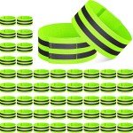 Yilloog 100 Pcs Reflective Arm Bands for Night Walking Reflector Bands Wrist Arm Ankle Leg High Visibility Reflective Gear Safety Reflector Tape Straps for Cycling and Running(Green)