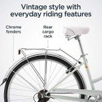 Schwinn Wayfarer Adult Hybrid Bike, Mens and Womens, 16-Inch/Small Steel Step-Through Frame, 7-Speed Drivetrain, Rear Rack, 700C Wheels, Light Mint