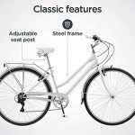 Schwinn Wayfarer Adult Hybrid Bike, Mens and Womens, 16-Inch/Small Steel Step-Through Frame, 7-Speed Drivetrain, Rear Rack, 700C Wheels, Light Mint