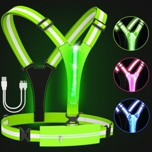 HEHEBON LED Reflective Vest Running Gear,High Visibility Reflective Gear with Light Rechargeable Light Up Running Safety Vest for Walking,Running,Cycling Adjustable for Men Women & Kids(Green)