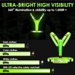 HEHEBON LED Reflective Vest Running Gear,High Visibility Reflective Gear with Light Rechargeable Light Up Running Safety Vest for Walking,Running,Cycling Adjustable for Men Women & Kids(Green)