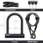 Sportneer Bike U Lock: 18mm Shackle Heavy Duty Bike Lock with 6ft Security Steel Cable - Bicycle U-Locks with Keys and Sturdy Mounting Bracket for Road Mountain Bike Bicycle, Size 7.87''x6.3''