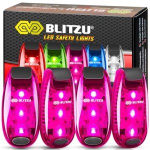 4 Pack LED Safety Light, Clip on Reflective Gear Lights for Walking at Night, Running, Jogging, High Visibility Strobe Light Accessories for Runners, Kids, Hiking, Kayak, Cycling, Camping, Boat Pink