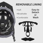 Veltuno Bike Helmet for Adults, Lightweight Mountain Bicycle Helmet with USB Rechargeable LED Rear Light, Removable Sun Visor for Women, Men, Suitable for Cycling and Commuting (Black, Large)