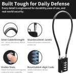 RESET-201 (1 Pack) 4 Digit Combination Padlock with 12 inch (30cm) Steel Cable,Cable Lock for Trash Can, Locker, Gym Locker, Luggage, Suitcase, Gun Case, Trigger,Helmet, 5mm Diameter, Black