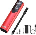 Woowind BP188 Bike Pump, The Pro Electric Bicycle Pump Tire Inflator Portable Air Compressor with Schrader, Presta and Dunlop Valve Adapters - 150PSI (Red)