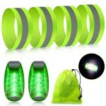 Sumind Reflective Running Gear Set Include 2 Pieces LED Safety Lights and 4 Reflective Bands for Wrist Arm Ankle Leg Straps Tape High Visibility Bands Strobe Running Light for Woman Men