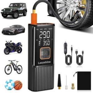 Tire Inflator Portable Air Compressor - Air Pump for Car Tires Dual Mode 9000mAh & 12V DC, 150PSI Electric Bike Tire Pump with Pressure Gauge for Bicycle Motorcycle Ball, Father Day Gifts for Dad