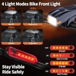 KunHe 4 Packs 227Lumens 1600mAh Bike Light Set Rechargeable Front & Rear Bicycle Lights with IPX4 Waterproof 4 Modes for Night Cycling