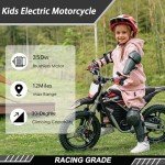 OLALA 36V Electric Dirt Bike for Kids Aged 5-10, Brushless 350W Racing Grade Electric Motorcycle, Up to 18.6MPH & 3 Speed Settings, Dual Disc Brakes, 14'' Off-Road Knobby Tires, Black