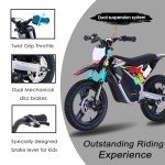 OLALA 36V Electric Dirt Bike for Kids Aged 5-10, Brushless 350W Racing Grade Electric Motorcycle, Up to 18.6MPH & 3 Speed Settings, Dual Disc Brakes, 14'' Off-Road Knobby Tires, Black