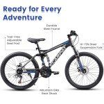 Ecarpat 24 26 Dual Full Suspension Mountain Bike，21-Speed Dual Disc Brakes Carbon Steel Mens Women Mountain Bike, Sport Cycling MTB Bicycle for Adult