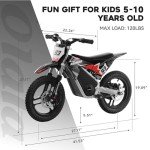 OLALA 36V Electric Dirt Bike for Kids Aged 5-10, Brushless 350W Racing Grade Electric Motorcycle, Up to 18.6MPH & 3 Speed Settings, Dual Disc Brakes, 14'' Off-Road Knobby Tires, Black
