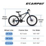 Ecarpat 24 26 Dual Full Suspension Mountain Bike，21-Speed Dual Disc Brakes Carbon Steel Mens Women Mountain Bike, Sport Cycling MTB Bicycle for Adult