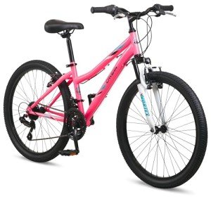 Pacific Cavern Mountain Bike for Youth, Boys and Girls, 21-Speed Twist Shifter, 24-Inch Wheels, 14-Inch Steel Frame, Front Suspension, Kickstand Included, Pink