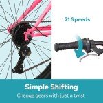Pacific Cavern Mountain Bike for Youth, Boys and Girls, 21-Speed Twist Shifter, 24-Inch Wheels, 14-Inch Steel Frame, Front Suspension, Kickstand Included, Pink