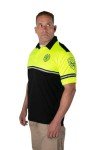 RYNO GEAR Security Badge and Patch Two Tone Bike Patrol Polo Shirt with Zipper Pocket and Reflective Hash Stripes (Lime Green & Black) 2X-Large