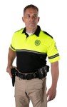 RYNO GEAR Security Badge and Patch Two Tone Bike Patrol Polo Shirt with Zipper Pocket and Reflective Hash Stripes (Lime Green & Black) 2X-Large