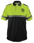 RYNO GEAR Security Badge and Patch Two Tone Bike Patrol Polo Shirt with Zipper Pocket and Reflective Hash Stripes (Lime Green & Black) 2X-Large