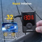 ACRUNU 130PSI Mini Electric Bike Pump with LED Display – Portable Rechargeable Air Pump for Bicycle, Motorcycle, Basketball (Schrader & Presta Valve), Auto Stop, Overheat Protection
