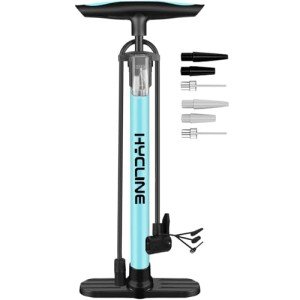 Hycline Bike Floor Pump: Bicycle Tire Pump 160 PSI High Pressure - Air Pumps with Presta and Schrader Valve - Inflator for MTB BMX Tires, Balls, Balloons, Inflatables (Blue)