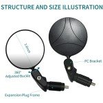 Bike Mirror, 2 Pcs 360˚ Rotatable Bar End Bicycle Mirrors for Handlebars, Wide Angle Convex Bike Mirrors Handlebar Rearview Mirror Bike Mirrors for Handlebar End Mount Mountain Road Adult Bike Cycling